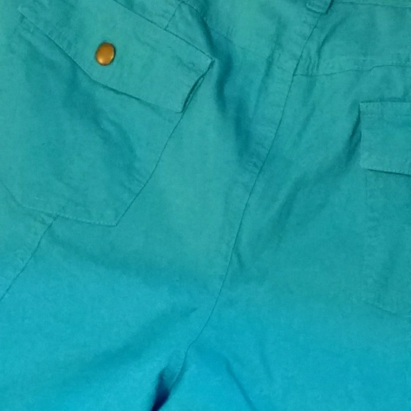 Kim Rogers Bermuda Shorts Size 14 Aqua Bronze Button Detail - Picture 4 of 13